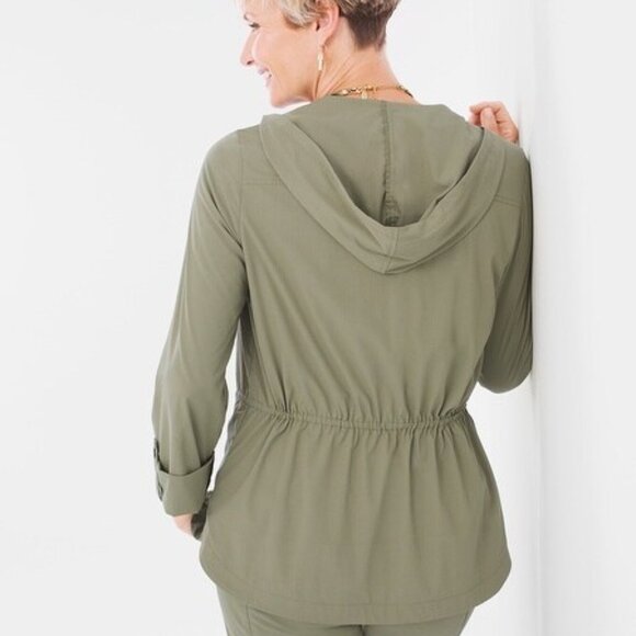 NWT Chico's Zenergy 1 M Sage Green Neema Embroidered Utility Hooded Jacket - Picture 3 of 7